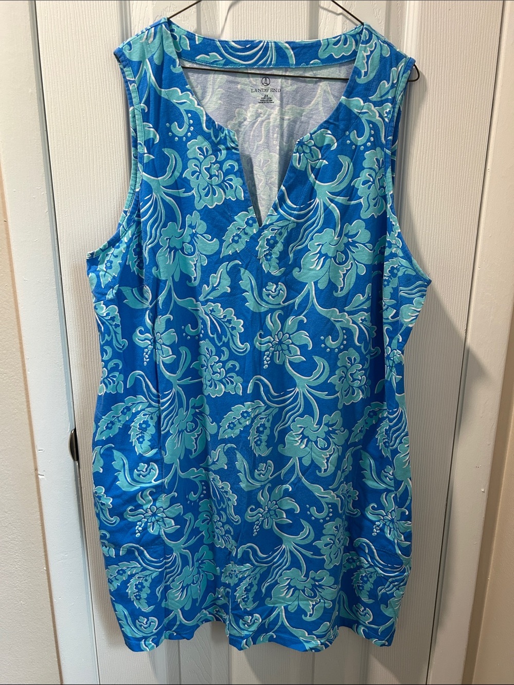 Lands' End Bright Blue & Aqua Floral Sleeveless swim cover up/dress